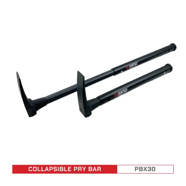Two COLLAPSIBLE BREACHING TOOLS KIT with black handles and metallic ends, one fully extended and one partially collapsed, against a white background.