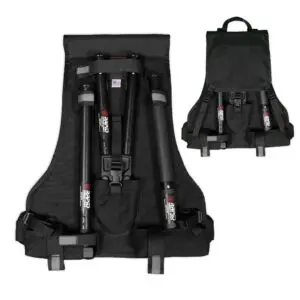 A COLLAPSIBLE BREACHING TOOLS KIT neatly packed in a black carry case, shown both closed and open, with straps and zippered compartments for storage.