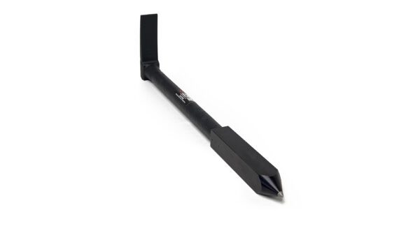 Black metal tool with pointed end.