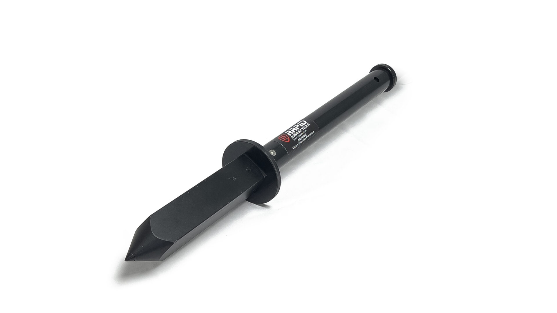 Black digging tool with pointed blade.