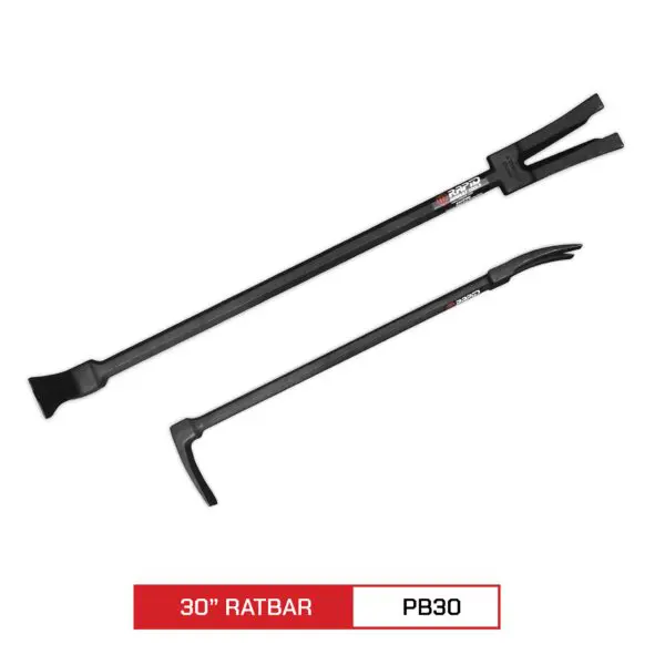 Two HALLIGAN RATBAR™ pry bars of different designs displayed on a plain background.